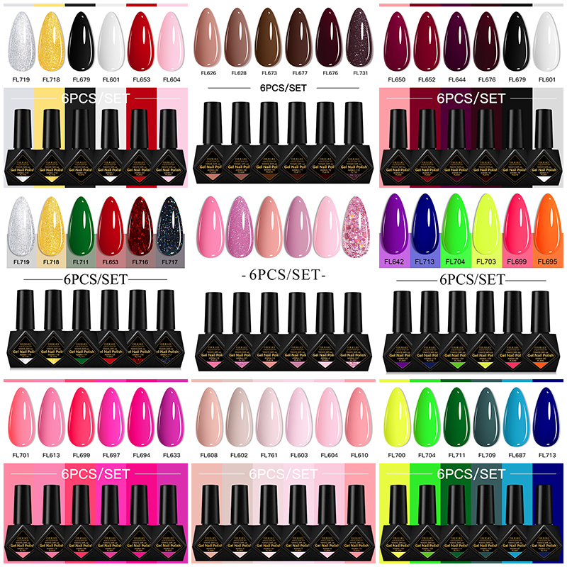 6Pcs/Set 10ML Gel Nail Polish  - Resin Glitter Pack avis et prix