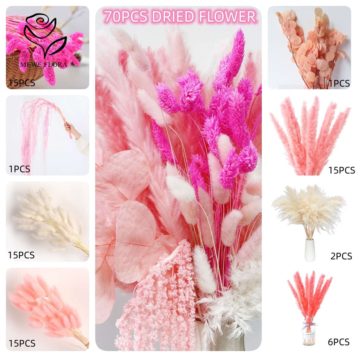 Natural Pampas Pink Dried Flow - Dried Flower Bulk avis et prix