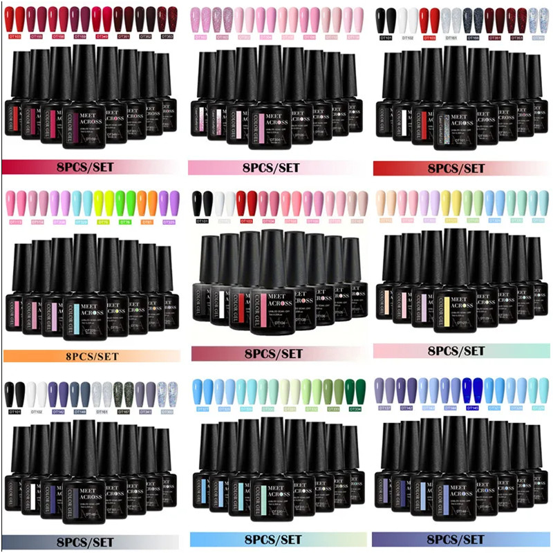 8pcs Gel Nail Polish Set HEMA  - Resin Glitter Pack avis et prix