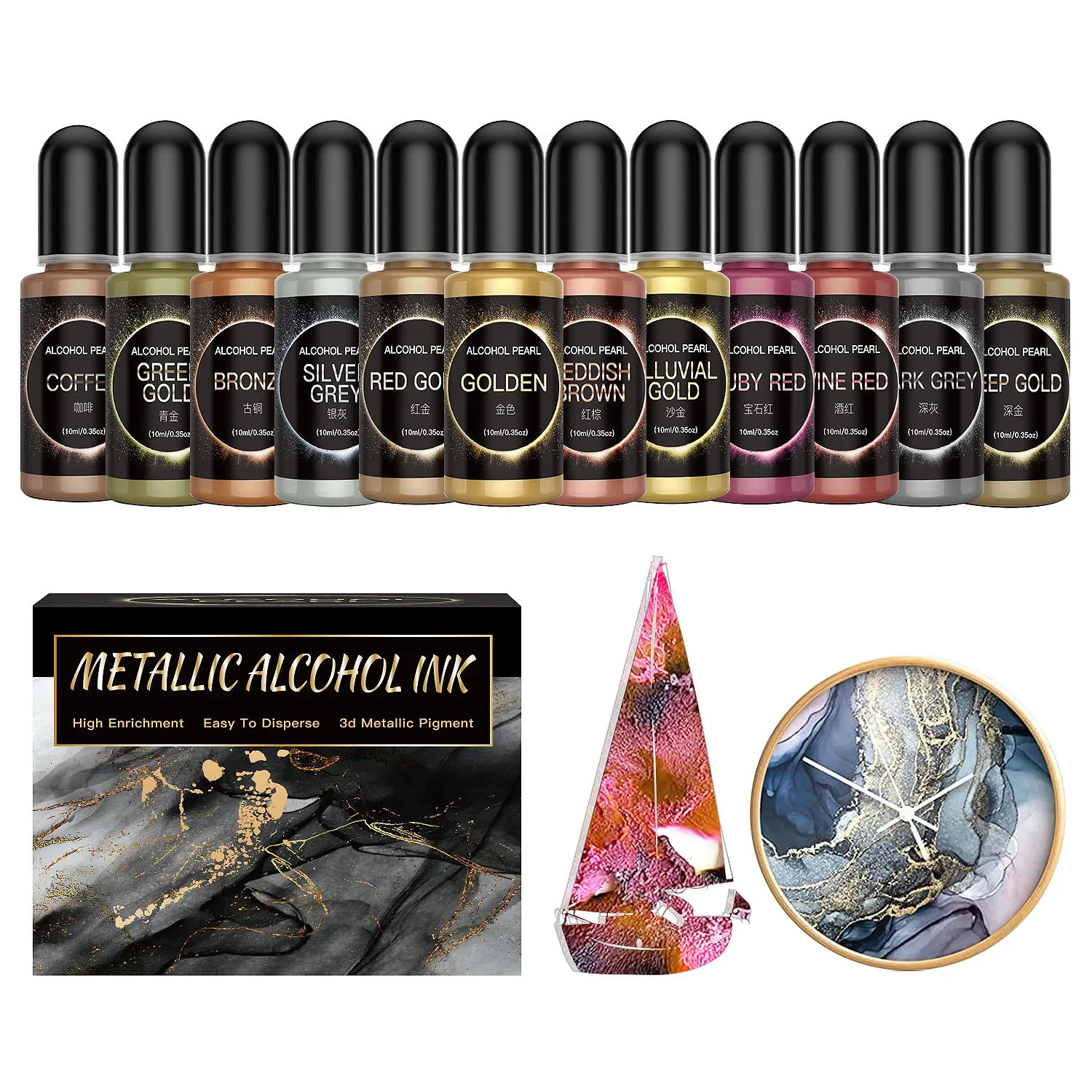 12PCS Metal Resin Pigment 10ml - Resin Dye Alcohol avis et prix