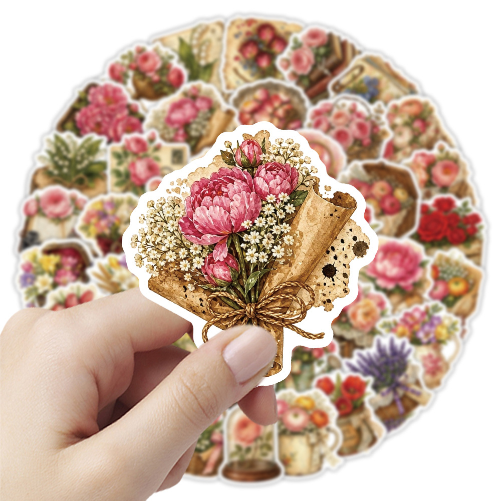 50Pcs Vintage Floral Stickers  - Dried Flower Bulk avis et prix