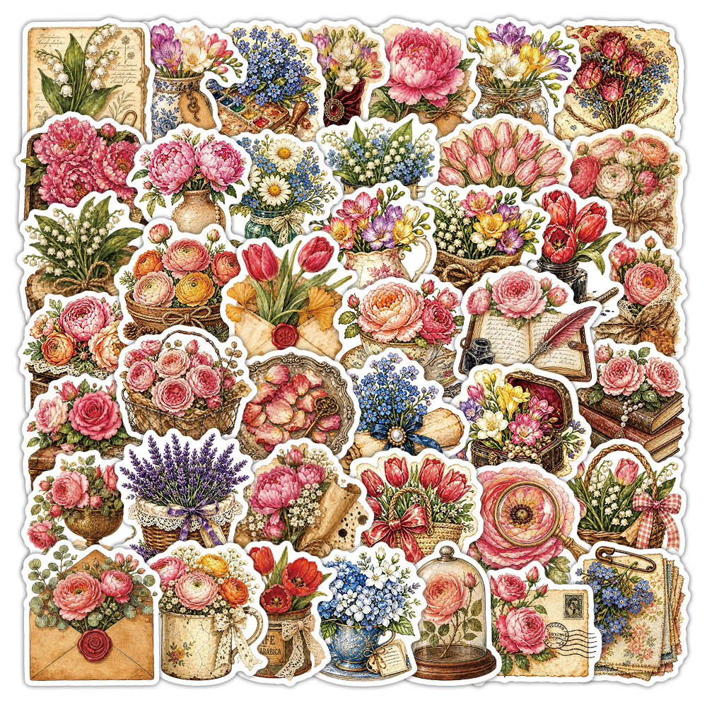 50Pcs Vintage Floral Stickers  - Dried Flower Bulk avis et prix