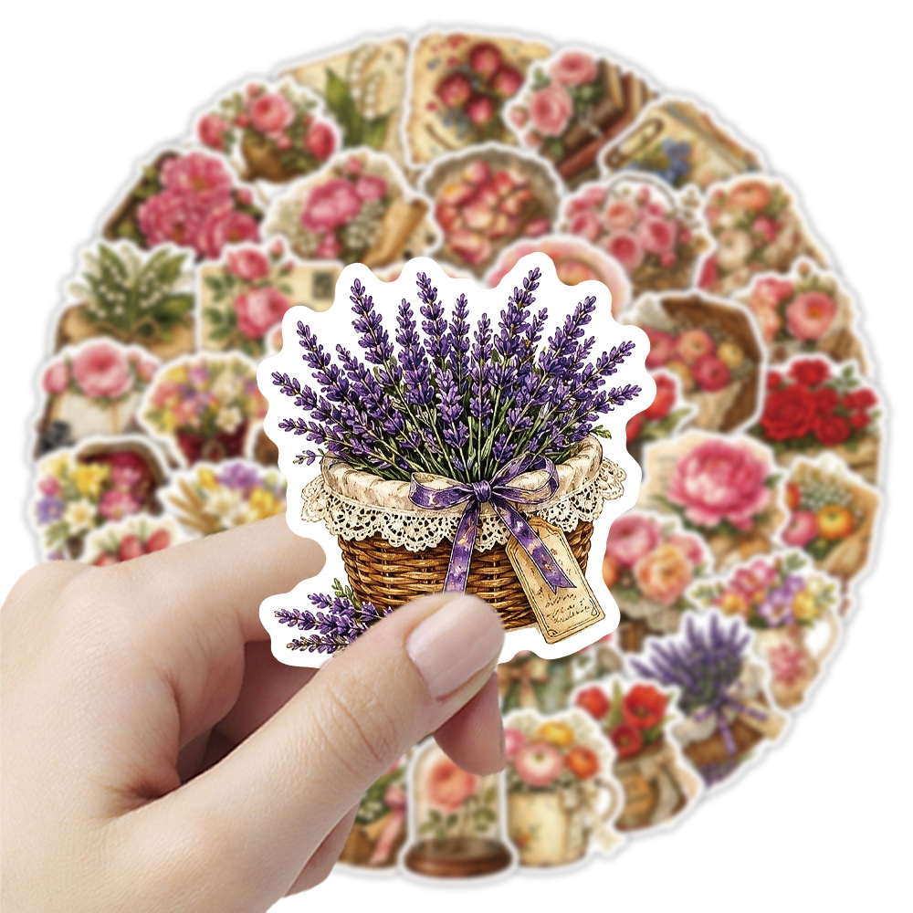 50Pcs Vintage Floral Stickers  - Dried Flower Bulk avis et prix
