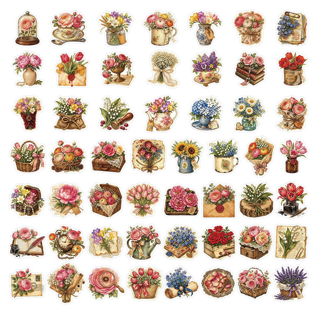 50Pcs Vintage Floral Stickers  - Dried Flower Bulk avis et prix