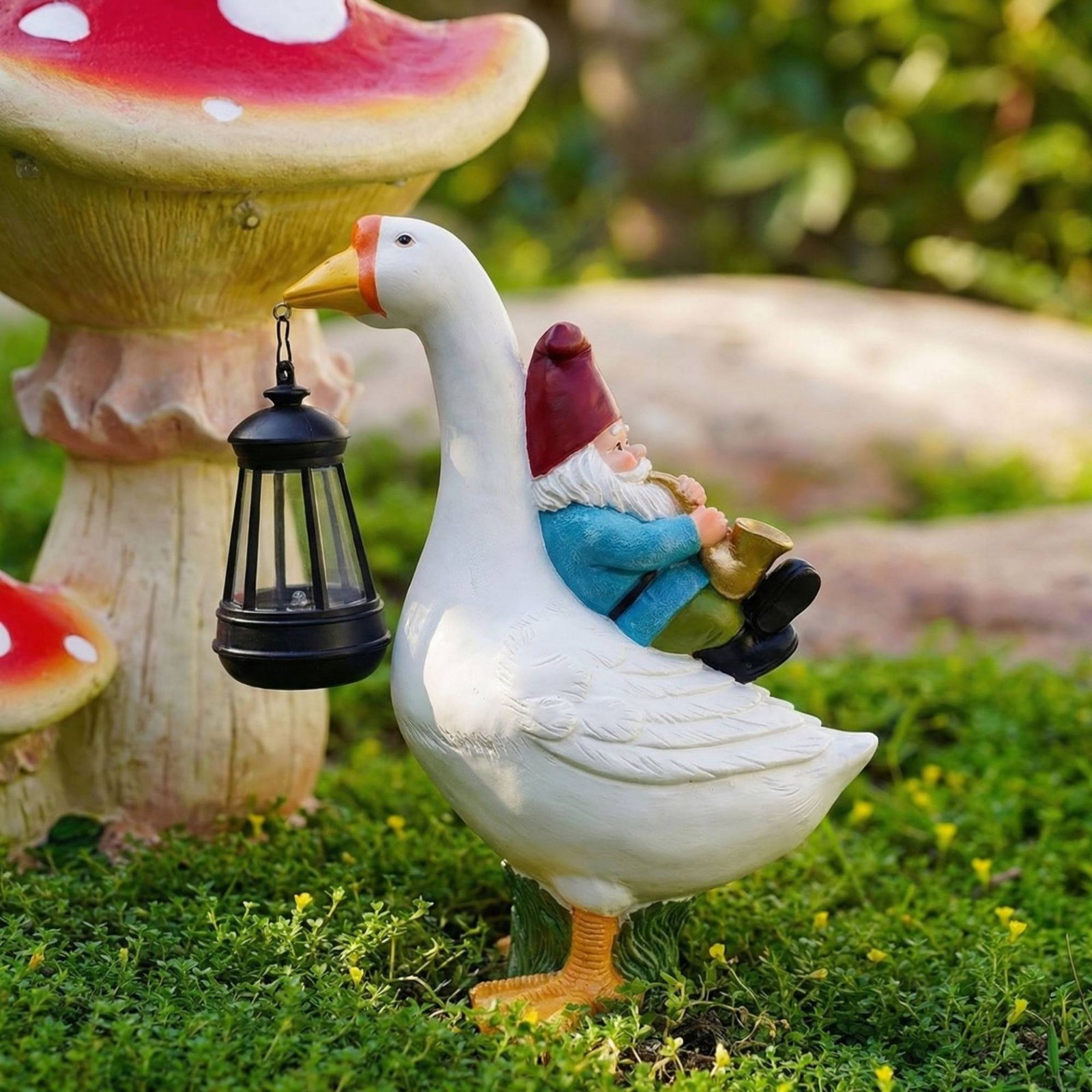 Gnome Riding Goose Statue Weat - Resin Crafts avis et prix