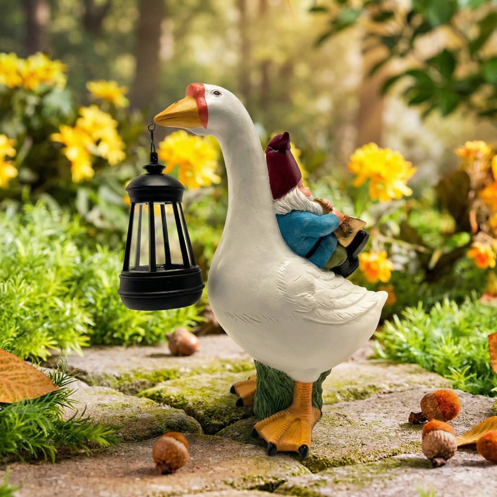 Gnome Riding Goose Statue Weat - Resin Crafts avis et prix
